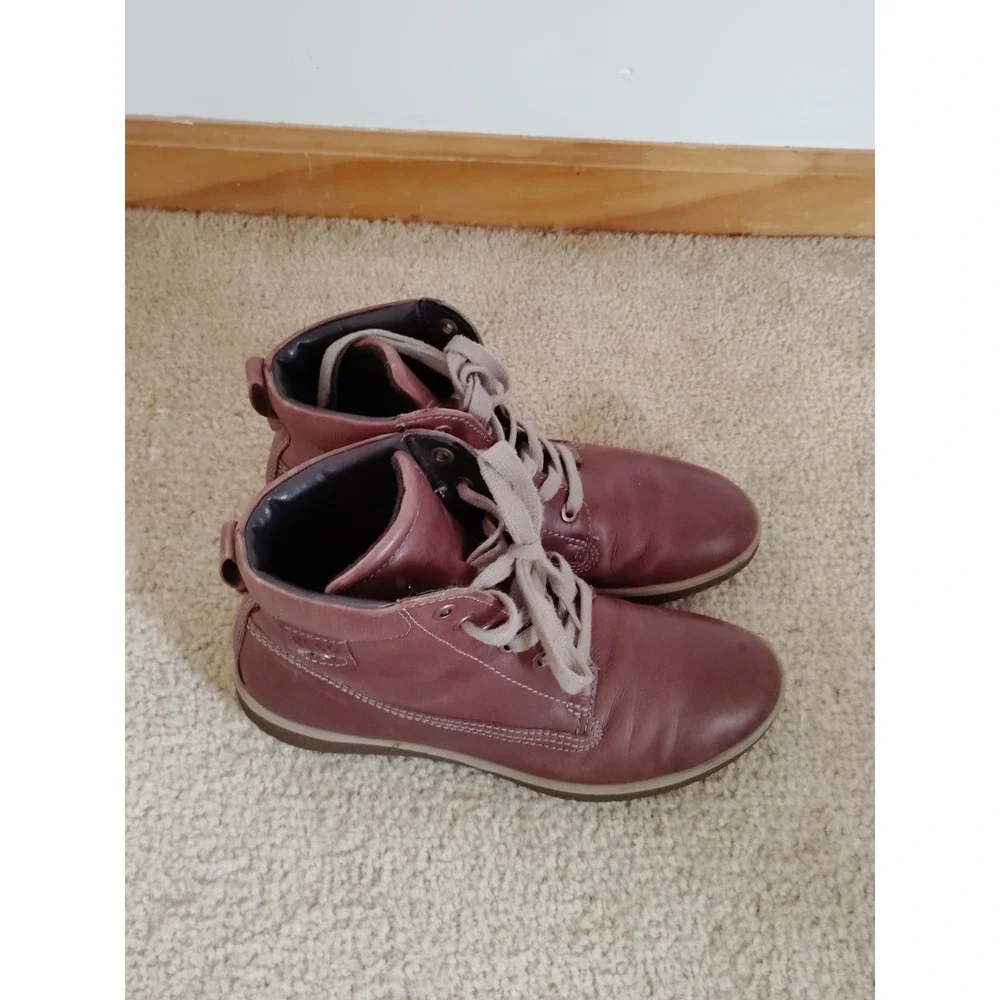 ECCO Track 6 Brown Leather Ankle Boots Lace‑Up‎ Comfort Women 6.5 / 37 Preppy
